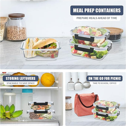 GULFLIN 6 Pack Glass Meal Prep Containers, Food Storage Containers, Airtight Bento Boxes with Leak Proof Lids, Freezer to Microwave Safe