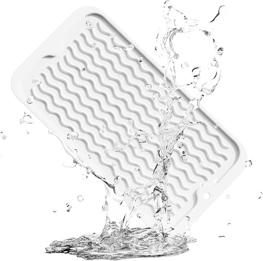 ZLR Silicone Sponge Holder & Sink Caddy Tray (6" x 12") - Narrow Dish Drying Mat for Kitchen Counter - Waterproof Soap Dispenser Organizer, Non-Slip Bathroom Vanity Tray (Milk White) by ZLR