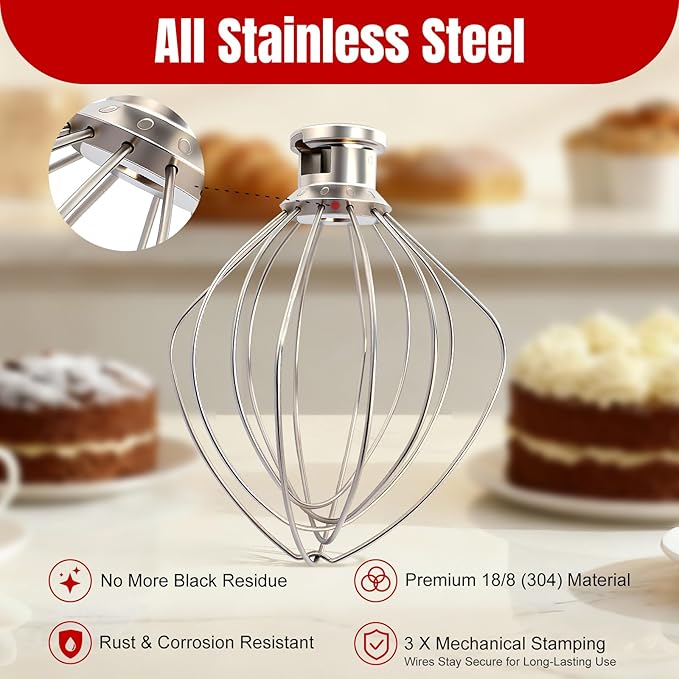 Dishwasher Safe K45WW Wire Whip for Kitchenaid Whisk Attachment 4.5QT-5QT Tilt-Head Stand Mixer,-All Stainless Steel Kitchen aid Whisk Attachment for Cream, Frostings, Cakes - Image 5