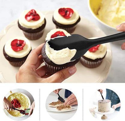 HOTEC 600℉ Heat Resistant BPA-Free Silicone Rubber Spatula Set,Kitchen Cooking Spatulas, Baking, Mixing for Non Stick Cookware, Dishwasher Safe, Black Set of 5 - Image 3