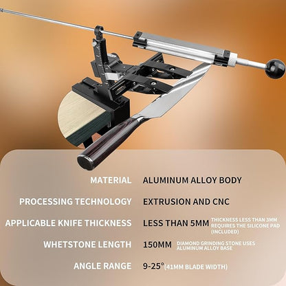 CWOVRS Knife Sharpening System, Precision Adjust Knife Sharpener 9–25°, CNC Aluminium, Dual Knife-Clip Knife Sharpening Kit W/ 360° Flip, 2-Sided Stone Clamp, 6 Stones Kit for Chef Kitchen Knives - Image 4