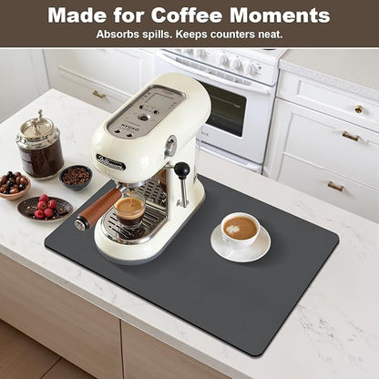 Coffee Mat,Absorbent Dish Drying Mat for Kitchen Counter,Coffee Bar Mat,Non-Slip Rubber Backed,Hide Stains & Quick Dry,for Espresso Machine,Coffee Station,Cups & Sink,16" x 24"(Dark Grey)
