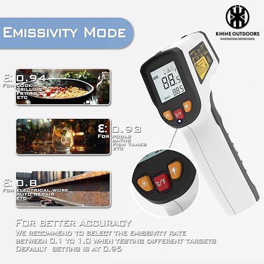 KNINE OUTDOORS Infrared Thermometer Laser Temperature Gun, -58℉ to 1112℉, Single Laser Targeting, Distance to Spot Ratio 12:1, for Cooking, Oven and Meat (White) - Image 4