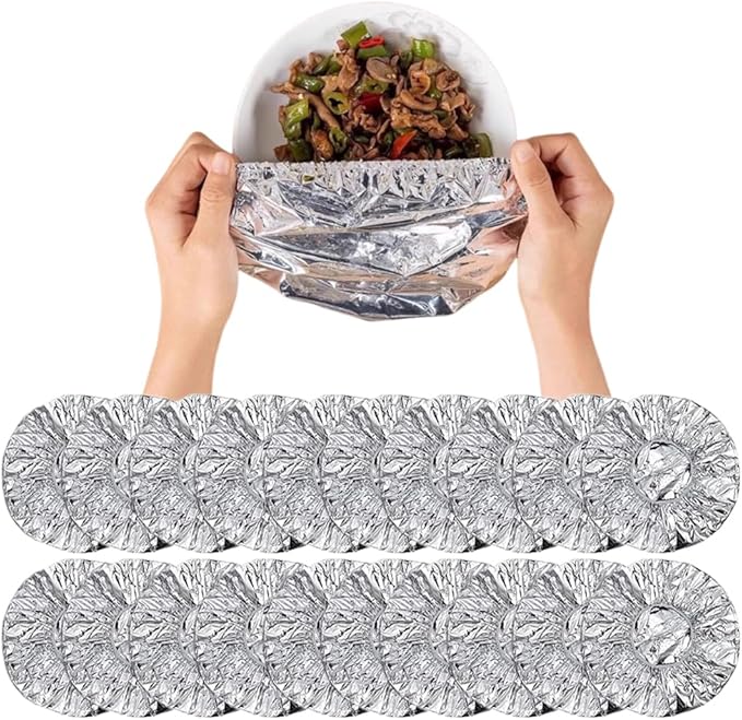 Ouliget Repeatable Film Insulation Cover,Aluminium Foil Elastic Food Bowl Storage Covers,Food Fresh Keeping Bags for Sandwich Wraps Burritos BBQ Cooking Storing Food,20 Pieces by OULIGET