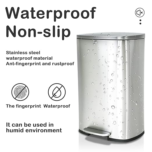 50 Liter / 13 Gallon Kitchen Trash Can, Stainless Steel with Lid, Foot Pedal and Inner Bucket, Fingerprint-Resistant Soft Close Lid Garbage Can, Odor Proof and Hygienic - Image 5