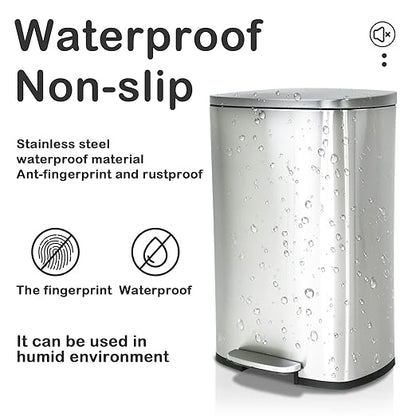 50 Liter / 13 Gallon Kitchen Trash Can, Stainless Steel with Lid, Foot Pedal and Inner Bucket, Fingerprint-Resistant Soft Close Lid Garbage Can, Odor Proof and Hygienic - Image 5