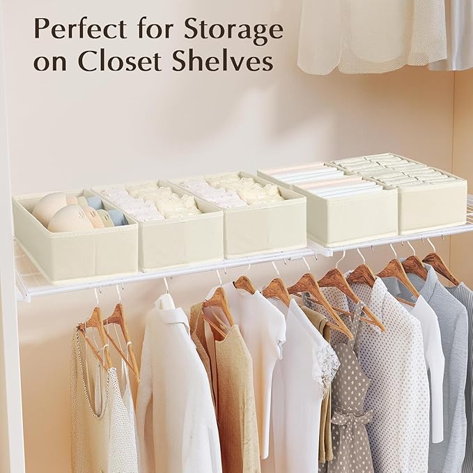 DIMJ Drawer Organizers Clothes, Set of 16 Dresser Organizer Bins, Fabric Closet Organizers and Storage, Shallow Drawer Dividers for Nursery, Clothing, Baby Clothes, Socks, Underwears, Tie (Beige) - Image 4