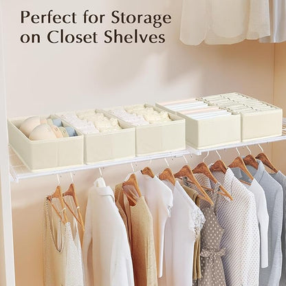 DIMJ Drawer Organizers Clothes, Set of 16 Dresser Organizer Bins, Fabric Closet Organizers and Storage, Shallow Drawer Dividers for Nursery, Clothing, Baby Clothes, Socks, Underwears, Tie (Beige) - Image 4