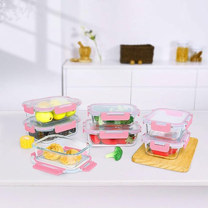 M MCIRCO [10-Pack Meal Prep Containers with Snap Locking Lids, Glass Airtight Lunch, Food Storage Containers, Microwave, Oven, Freezer and Dishwasher Friendly, Pink - Image 6