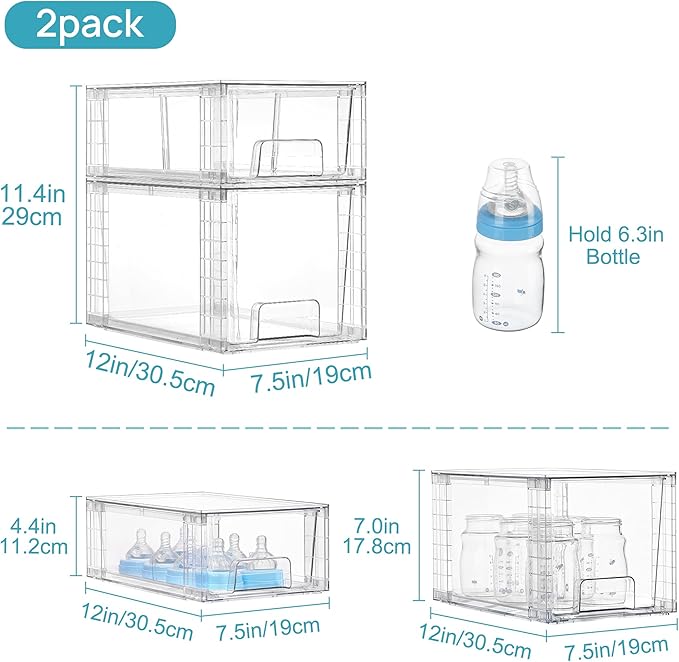 Vtopmart 4 Pack Clear Stackable Storage Drawers,Under Sink and Kitchen Organizers Storage,Easy to Assemble Plastic Drawers for Baby Bottle,Medicine, Bathroom,Cabinet and Pantry Organization - Image 2