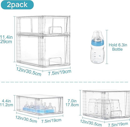 Vtopmart 4 Pack Clear Stackable Storage Drawers,Under Sink and Kitchen Organizers Storage,Easy to Assemble Plastic Drawers for Baby Bottle,Medicine, Bathroom,Cabinet and Pantry Organization - Image 2