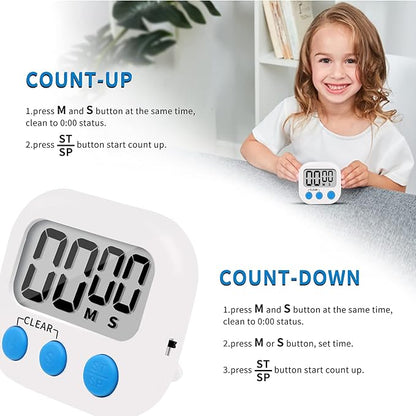 LinkDm 6 Pack Small Digital Kitchen Timer Magnetic Back and ON/Off Switch,Minute Second Count Up Countdown, White - Image 5