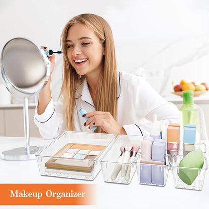 SpaceHacks 25 PCS Plastic Drawer Organizer Set, 4-Size Versatile Organizer Trays & Storage Bins for Makeup, Jewelry, and Gadgets in Bathroom, Bedroom and Office,Clear White - Image 5