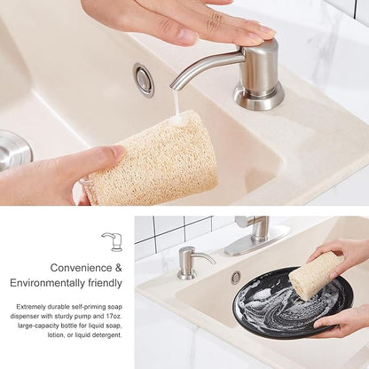 GAGALIFE Built in Sink Soap Dispenser or Lotion Dispenser for Kitchen Sink, Brushed Nickel ABS Pump Head, with 17 Ounce Large PET Soap Bottle - Image 7