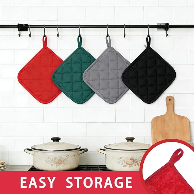 4 Pack Pot Holders for Kitchen Clearance Oven Potholders Sets for Kitchens Hot Pads for Kitchen Countertops Heat Resistant Red - Image 5