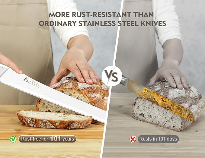 CoquusAid Upgrade Bread Knife for Homemade Bread, World‘s 1st Double Serrated Knife for Crusty Sourdough, 11.6 Inch Stainless Steel Bread Slicer, Professional Sourdough Cutter, Ideal Gift, White - Image 2