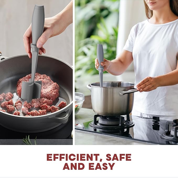 2 Pcs Meat Chopper, Hamburger Grinder, Premium Heat Resistant Smasher for Ground Beef, Burger Grinder Nylon Potato Mix Tool-Black-Grey - Image 6