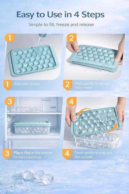WIBIMEN Ice Cube Tray with Lid and Bin - Round Ice Trays for Freezer with Lid - Ice Cube Trays for Freezer with Ice Container (1"-2PACK Blue) - Image 8