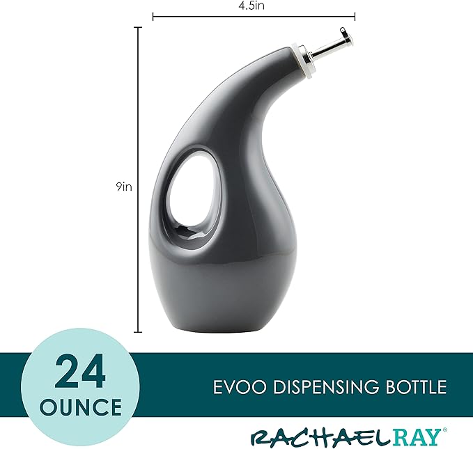 Rachael Ray 48465 Ceramic EVOO Oil and Vinegar Dispensing Bottle with Spout, 24 Ounce - Dark Gray - Image 2