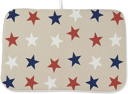 4th of July Dish Drying Mat 18 x 24 inch Independence Day Blue Red White Stars Patriotic Decorative Drying Mats Microfiber Absorbent Dish Washable Draining Mat for Kitchen Counter Decor