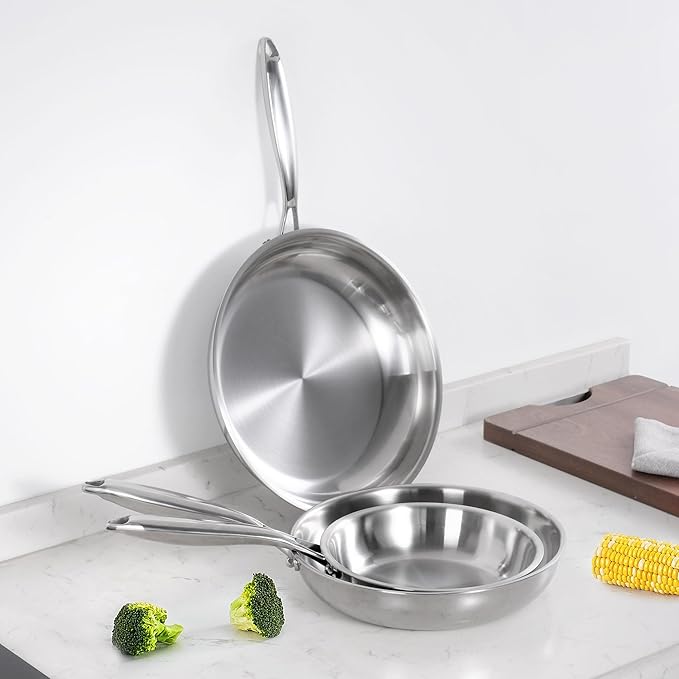 SuperCook 10 Inch Tri-Ply Clad Stainless Steel Frying Pan, Stainless Steel Fry Pan, Stainless Skillet, Non-Toxic, Multiclad, Induction Oven Compatible, Dishwasher Safe