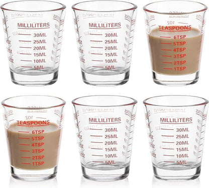 SAIAOKJ Shot Glasses Measuring Cup Set 6 Pack Espresso Shot Glasses Liquid Heavy Glass 26-Incremental Measurement 1 OZ,2 TBS,6 TSP,30 ML Kitchen Tools(Red)