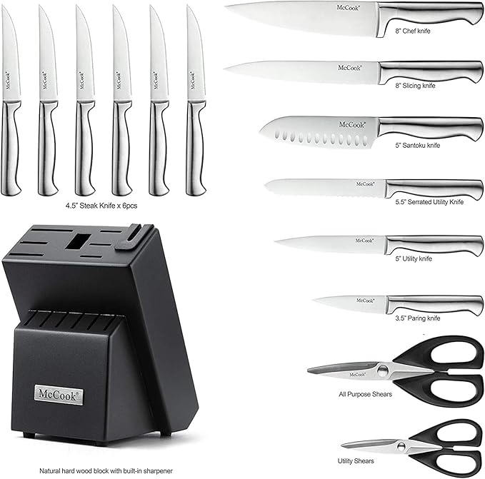 McCook® Knife Sets, German Stainless Steel Knife Block Sets with Built-in Sharpener (Pack of 2) - Image 2