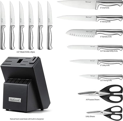 McCook® Knife Sets, German Stainless Steel Knife Block Sets with Built-in Sharpener (Pack of 2) - Image 2