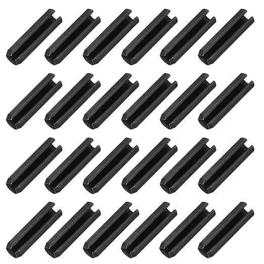 MECCANIXITY 25Pcs Slotted Split Roll Pins 3/10 Inch(8mm) Dia. 1-1/5 Inch(30mm) Length 65Mn Steel Spring Tension Expansion Dowels for Secure Fastening, Black