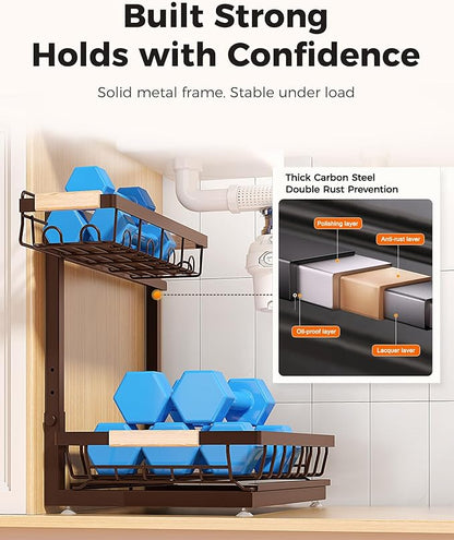 Sevenblue 3 Pack Under Sink Organizer, Multi-Purpose 2 Tier Pull-Out Metal Under Kitchen Sink Organizer, Height Adjustable Storage Shelves for Kitchen Bathroom Cabinet
