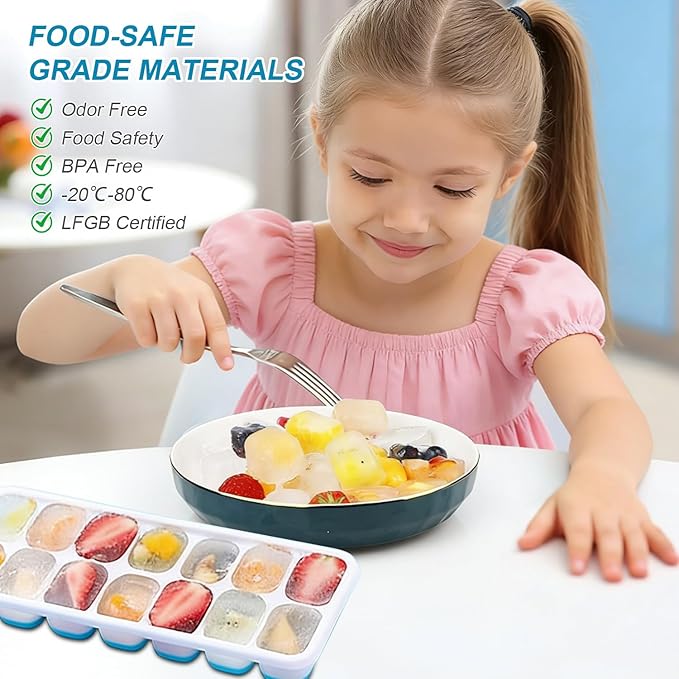Ice Cube Tray with Lid, Easy-Release, Flexible, Ice Cube Tray, Spill-Resistant, for Freezer, Cocktail, Drinks, Coffee, 2 Pack 28 Pcs, Green, 1.1x2.8x7.2 in - Image 7