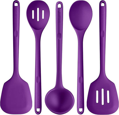 Silicone Kitchen Cooking Utensil Set: U-Taste 600ºF Heat Resistant 13.6in Extra Long Kitchen Tools, Food-Grade Non-Stick Spatula Turner Spoon Ladle for Stir Frying, Serving, Mixing (5 Pieces, Purple) by U-Taste