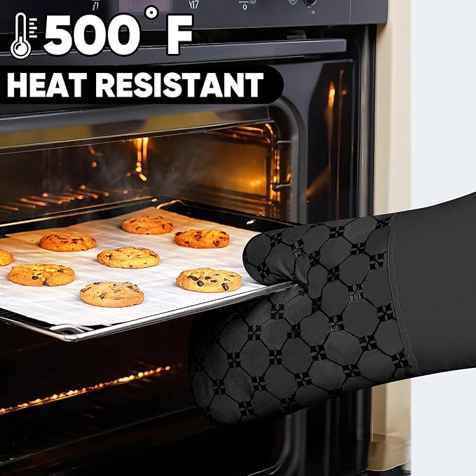 Oven Mitts Kitchen Towels Dishcloths with Pot Holders Sets 12PCS, Dish Towels Sets, Oven Gloves Pot Pads Heat Resistant 500 Degrees with Non-Slip Silicone Surface for Cooking Baking Grilling Black - Image 4