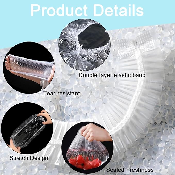 500pcs Plastic Bowl Covers Elastic Reusable Food Covers Outdoor Thickend Kitchen Bowl Dish Plate Cover, Sourdough Bread Baking Supplies, Fruit Fresh Keeping Storage Accessories Food Grade (White-M) - Image 5