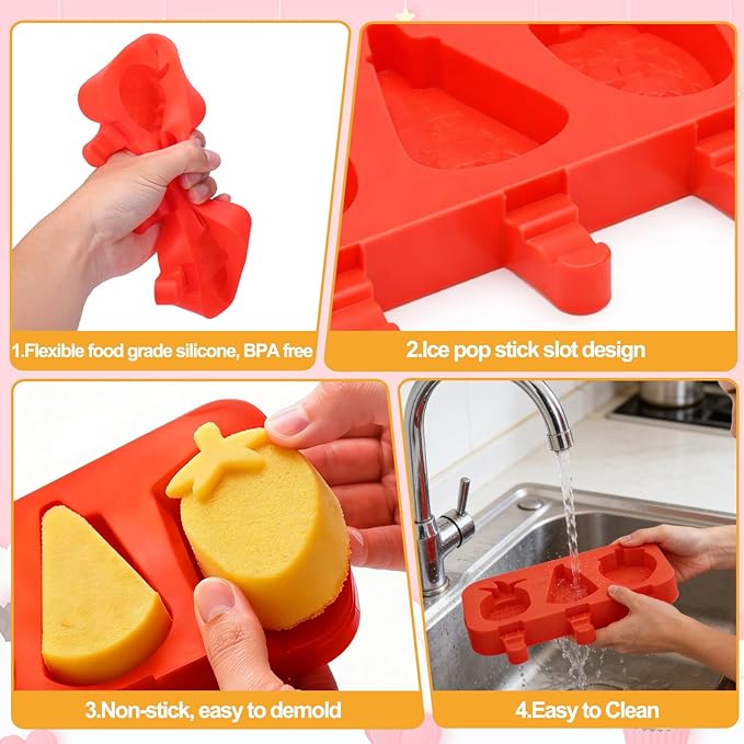 Juome Cake Pop Mold Kit, 6 Cavities Fruit Shape Cakesicle Molds Silicone with 100 Wooden Sticks&100 Packaging Bags with Ties, Cake Pop Maker Supplies Accessories, Baking Tools for Home Baking Desserts - Image 6
