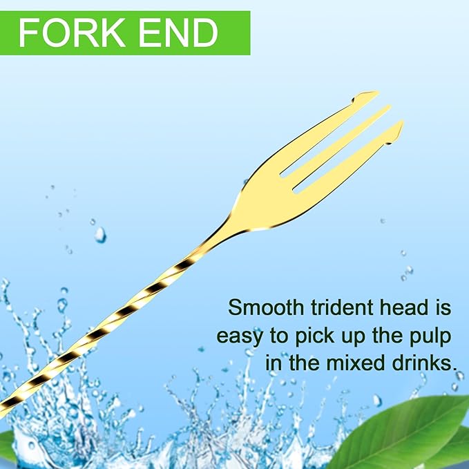 BRIOUT 2 Pcs Bar Spoon, 12 Inches Long Handle Drink Stirrer, Stainless Steel Bar Cocktail Mixing Spoons with Double Ended Design for Stirring, Gold - Image 5