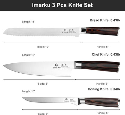imarku 3 Piece Knife Set, Professional Japanese High Carbon Stainless Steel Chef Knife, Ultra Sharp Kitchen Knives Set with Ergonomic Pakkawood Handle, Ideal Gift for Mom - Image 5
