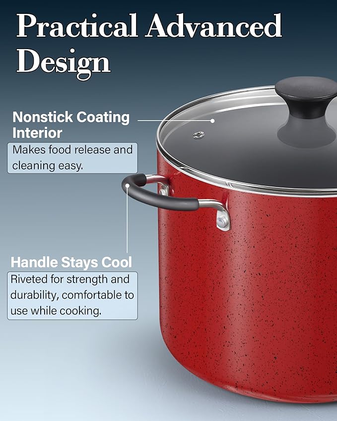 Cook N Home Nonstick Stockpot with Lid 8-Quarts, Professional Cooking Soup Pot, Canning Cookware, Marble Red - Image 5