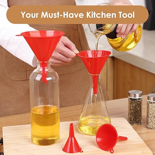 4 PCS Plastic Kitchen Funnel Set with Clean Brush, Food Grade Funnel for Kitchen Use Filling Bottles, Liquid, Protein Powder, Multifunctional Funnels for Cooking, Lab and Automotive Use - Image 4