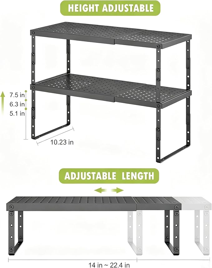 RUILALIFE Expandable Cabinet Organizer Shelf With Adjustable Height, Stackable Kitchen Countertop Organizer Rack, Adjustable Shelf Riser For Kitchen Counter, Pantry, Cupboard, Desk, Tabletop