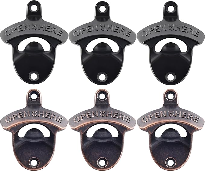 Rustic Wall Mount Bottle Cap Opener Antique Copper Stainless Table Mounted Beer Top Opener Black (6 PCS)