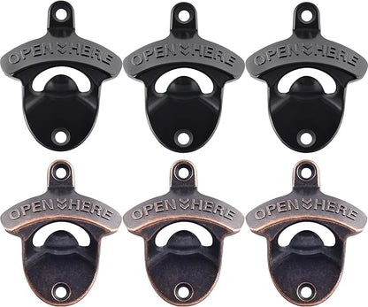 Rustic Wall Mount Bottle Cap Opener Antique Copper Stainless Table Mounted Beer Top Opener Black (6 PCS)