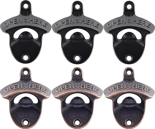 Rustic Wall Mount Bottle Cap Opener Antique Copper Stainless Table Mounted Beer Top Opener Black (6 PCS)