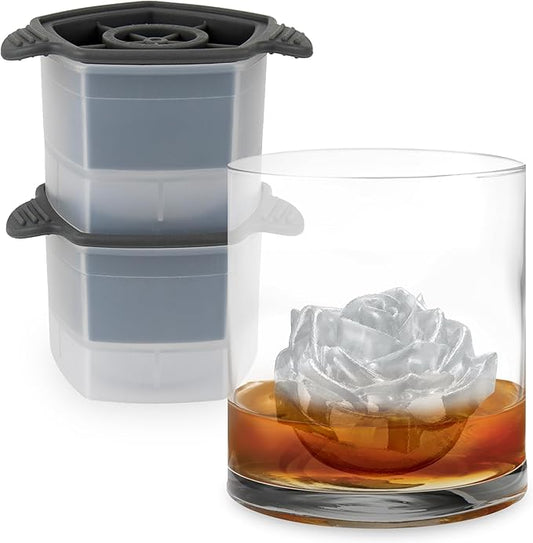Tovolo Rose Ice Cube Mold Pack of 2 Large Craft Ice Molds for Cocktails Mimosas Whiskey Bourbon, Easy Fill No Leak Silicone 3D Rose Shape Ice Cube Romantic Gift for Adults Dishwasher Safe BPA Free by Tovolo
