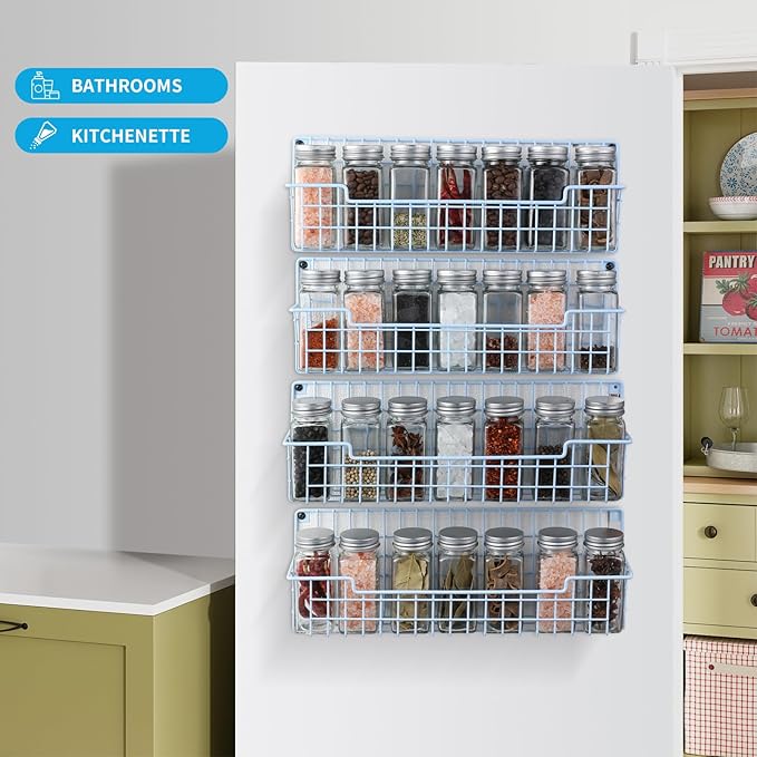Spice Rack Wall Mount, Wall Spice Organizer for Kitchen Cabinet Door, Pack of 4 Hanging Spice Rack for Wall Saving Kitchen Space, Light Blue - Image 4