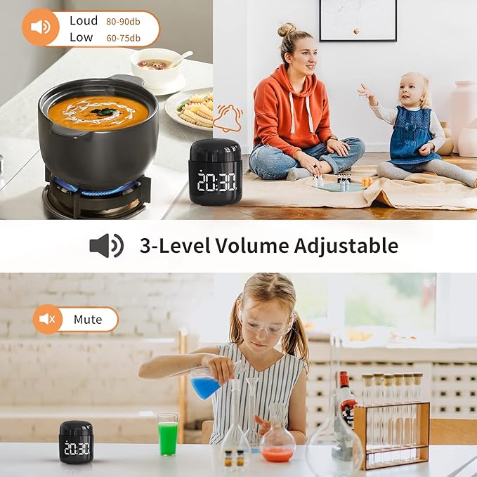 Digital Kitchen Timer,Countdown Countup Timer with Large LED Display Volume Adjustment,Timer for Cooking, Classroom Time for Kids and Teachers. (Black) - Image 5