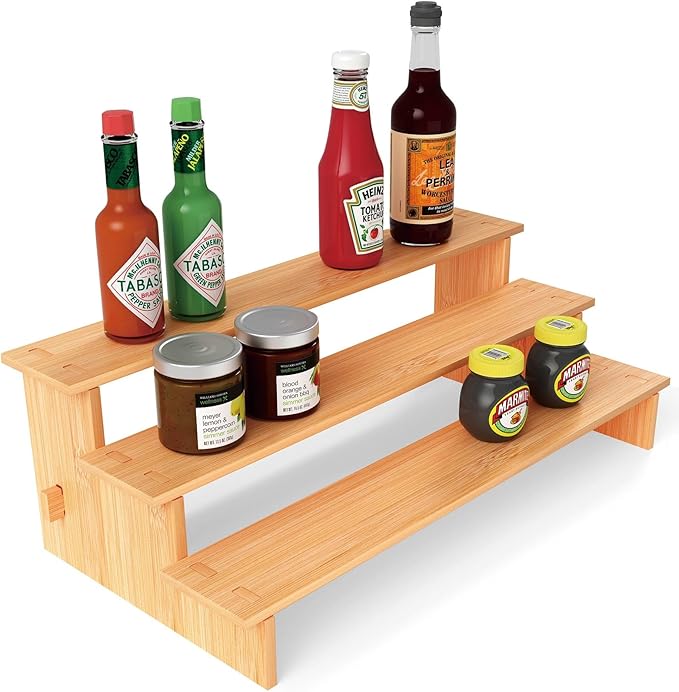JinDoWin 3 Tiered Spice Rack Organizer for Cabinet,Spice Organization for Cabinet, Seasoning Organizer,Spice Shelf and Spice Organizer for Cabinet,Pantry Organizers and Storage (2 Pack, Medium)