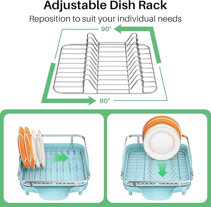 SNTD Dish Drying Rack, Expandable Dish Rack for Kitchen Counter, Stainless Steel Dish Drainer with Drainboard Set and Utensil Holder (Blue) - Image 7