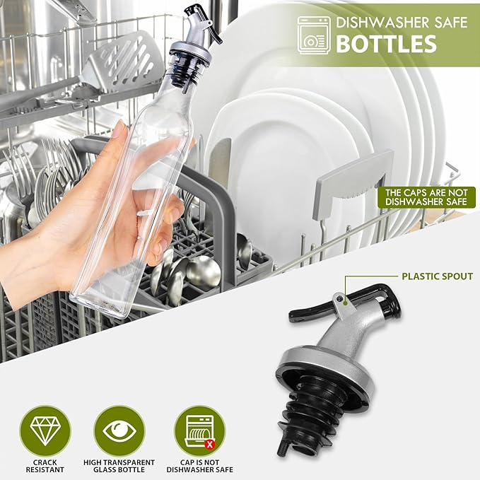 YEBODA 8oz Clear Glass Olive Oil Dispenser Bottles, and Vinegar Cruet Bottle Includes Pourers, Funnel Labels, Cooking Container for Kitchen 6 Pack - Image 7