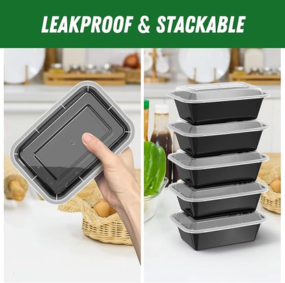 Dealusy 50 Pack (100-Piece) 24 oz Meal Prep Containers Reusable with Lids, Sturdy Leakproof & Food Safe, Microwave, Freezer, Dishwasher Safe Prep Containers, To Go Take Out Plastic Food Storage - Image 4